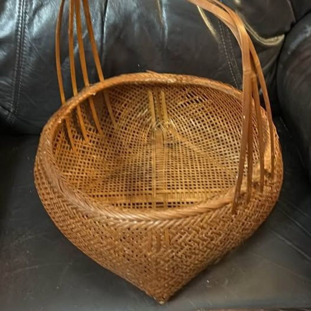 Vintage Woven Bamboo Basket with Handle